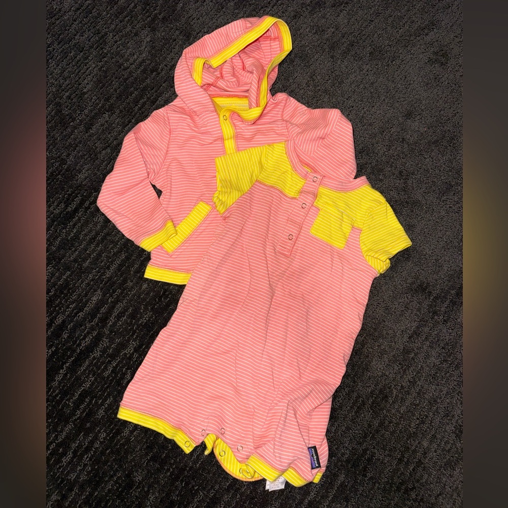 Patagonia Pink and Yellow Striped Baby Romper